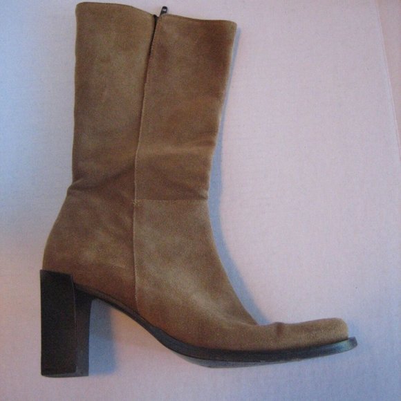 Banana Republic Women's Tan Suede Mid Calif inside Zipper Boots Size 8 - Picture 2 of 15
